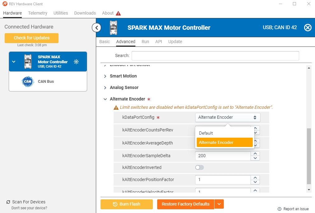 Alternate Encoder Mode | REV Robotics Documentation